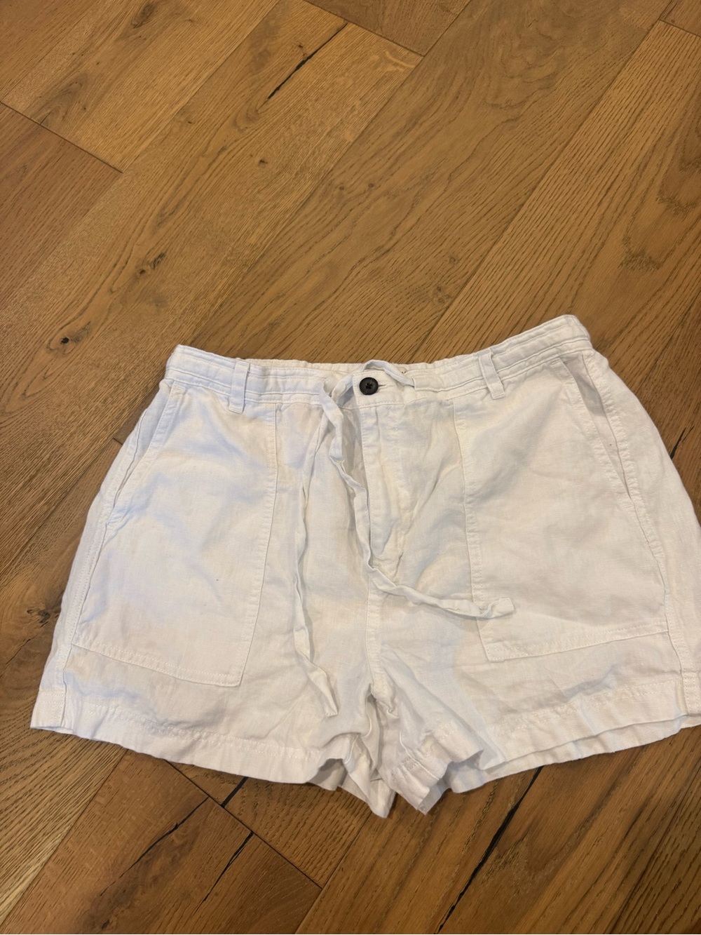 Madewell White High-Rise Drawstring Linen-Blend Shorts